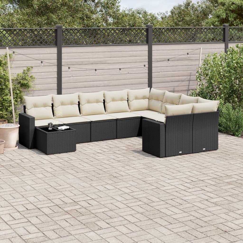 vidaXL Garden Sofa Set Black PE Rattan Medium to Large Adjustable Feet - 21.7 x 21.7 x 14.6 in (W x L x H)