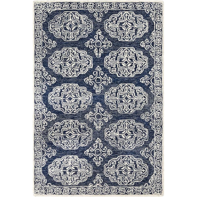 Livabliss Granada Handmade Medallion Wool Area Rug - 6' x 9' - Navy