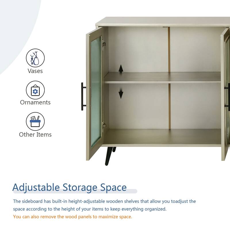 GDFStudio - Azureline Modern Wooden TV Stand with Glass Doors and Adjustable Storage for 65+ Inch TVs