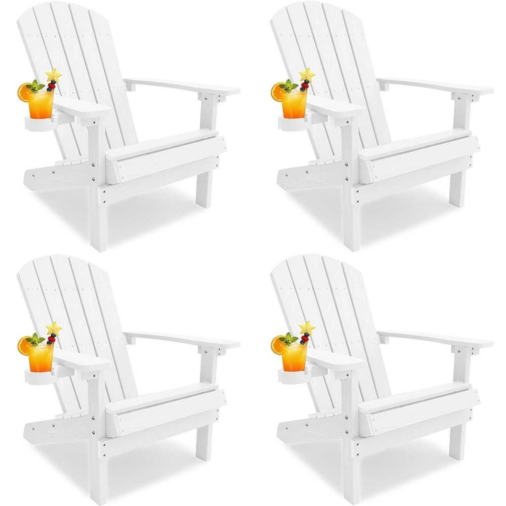 WINSOON All Weather HIPS Outdoor Plastic Adirondack Chairs with Cup Holder Set of 4