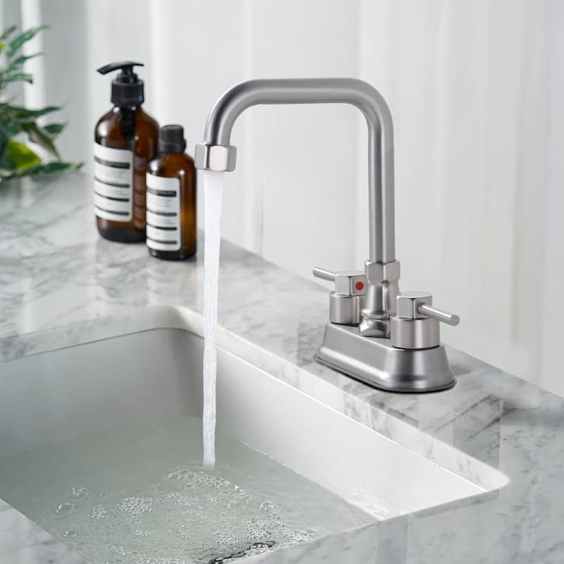WOWOW 4 in. Centerset Double Handle High Arc Bathroom Faucet