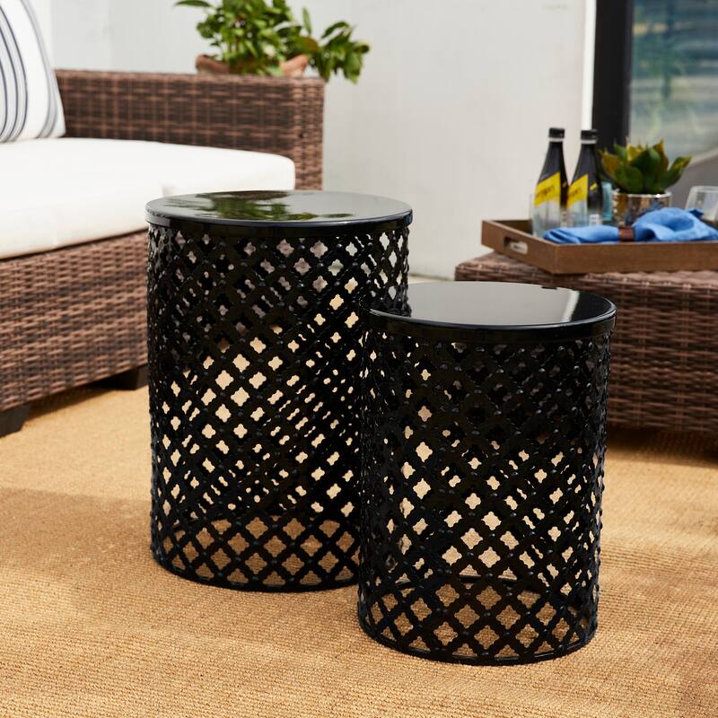 Glitzhome Set of 2 Multi-functional Metal Garden Stool Outdoor Table