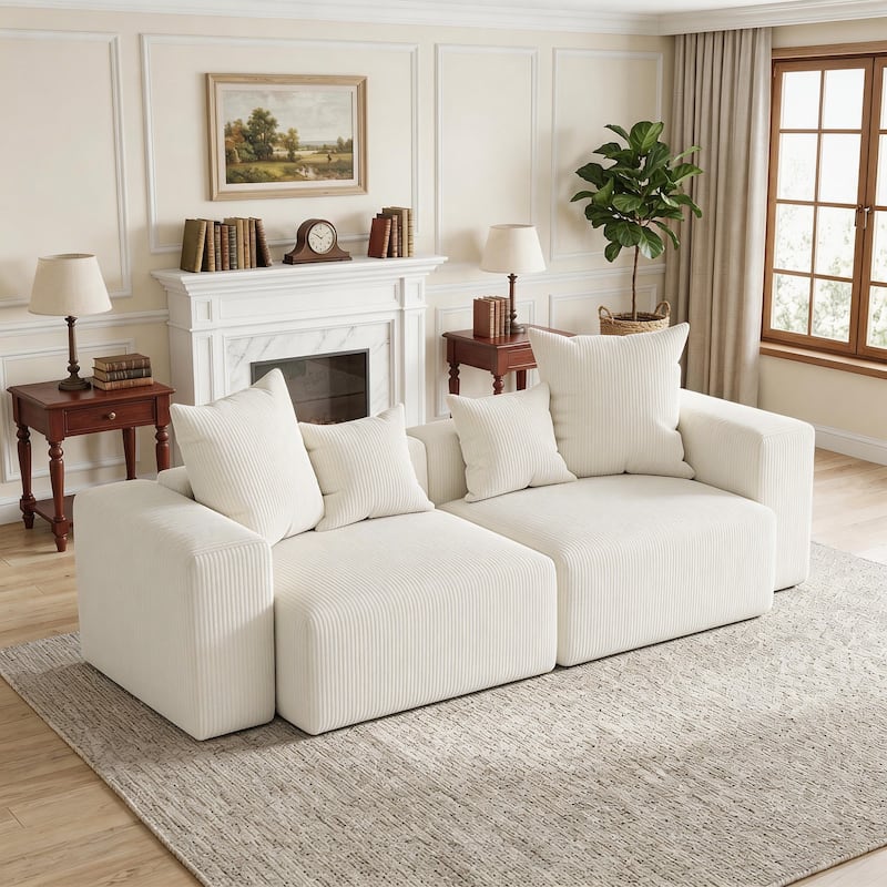 Oversized Corduroy Upholstery Modular Sofa No Assembly