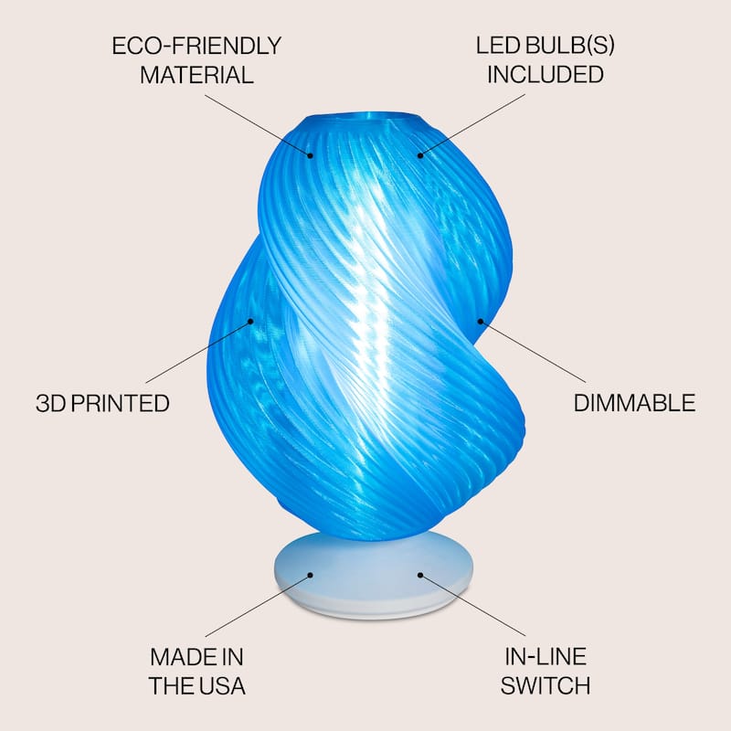 Vega 13.5" Mid-Century Coastal Plant-Based PLA 3D Printed Dimmable LED Table Lamp, by JONATHAN Y