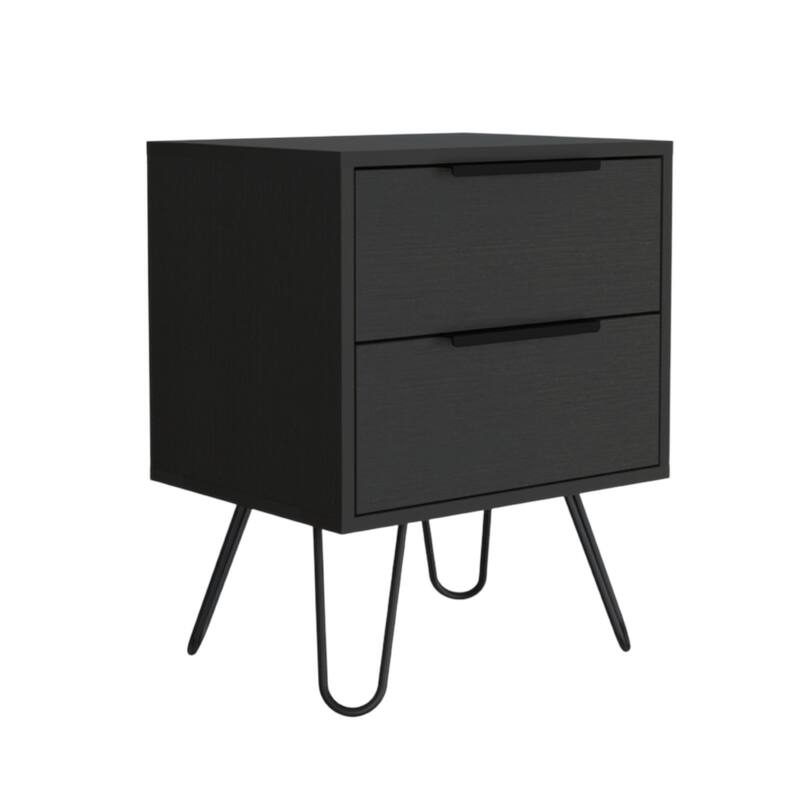 HomeRoots 22" Black Wood Two Drawer Nightstand