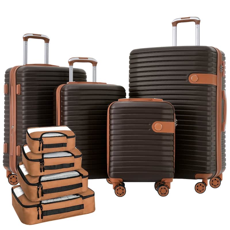 16/20/24/28 4-Piece Modern Expandable Luggage Sets with 4 Storage Bags, Swivel Wheels and TSA Lock for Boarding Travel - Brown