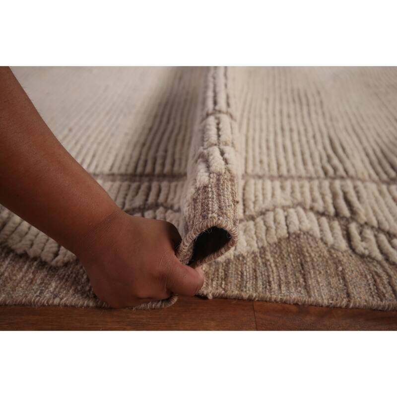 Ivory Moroccan Oriental Large Area Rug Handmade Wool Carpet - 11'8"x 15'1"