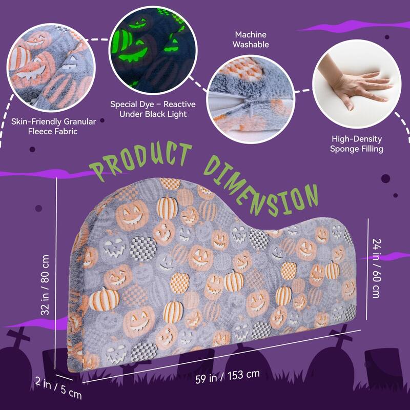 WOWMAX Upholstered Headboard Queen, Creative Curved Glow in The Dark Headboard, Foam Filled Fabric Head Board