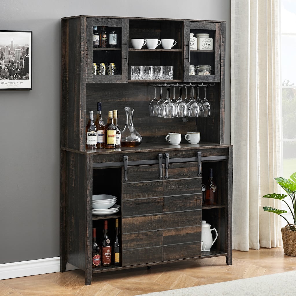 Farmhouse Wine Cabinet Kitchen Buffet with Wine Rack - 15.7"D x 47.2"W x 69.6"H