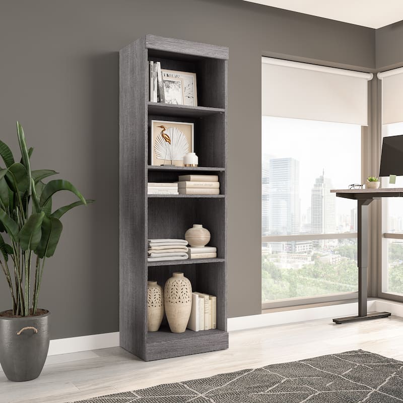 Pur 25W Closet Organizer, Tall Narrow Shelving Unit by Bestar - Bark Grey