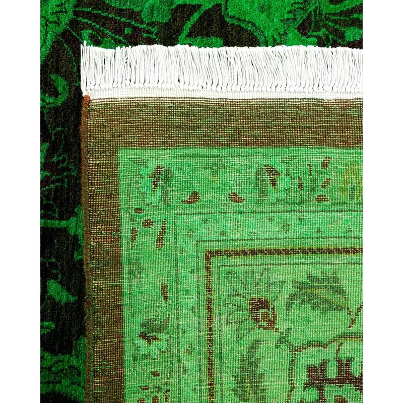 Overton Hand Knotted Wool Vintage Inspired Modern Contemporary Overdyed Green Area Rug - 8' 2" x 10' 9"