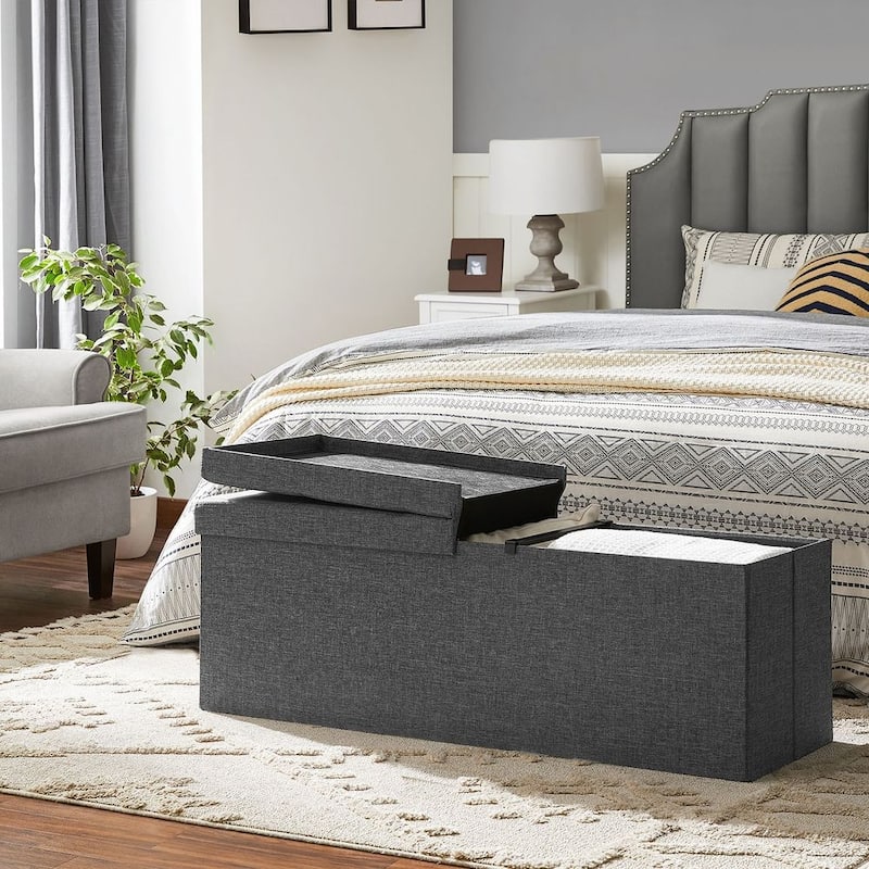 43.3 Inches Slate Grey Folding Storage Ottoman Bench with Flip-up Lid and Padded Seat -