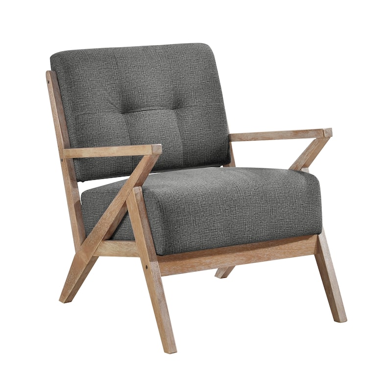 Edra 33 Inch Accent Armchair, Rubberwood Frame, Gray Polyester Cushions