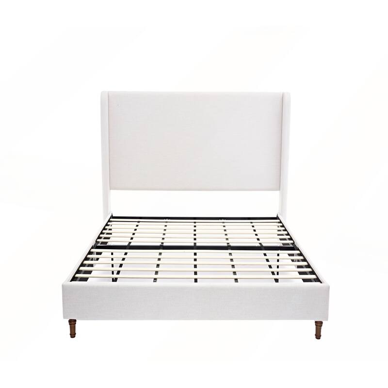 Elegant Upholstered Bed with Wingbacks and No Box Spring for Relaxing