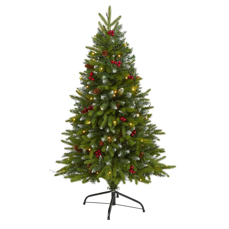 4' Pre-Lit Portland Spruce Frosted Artificial Christmas Tree, Clear LED Lights - 4 Foot