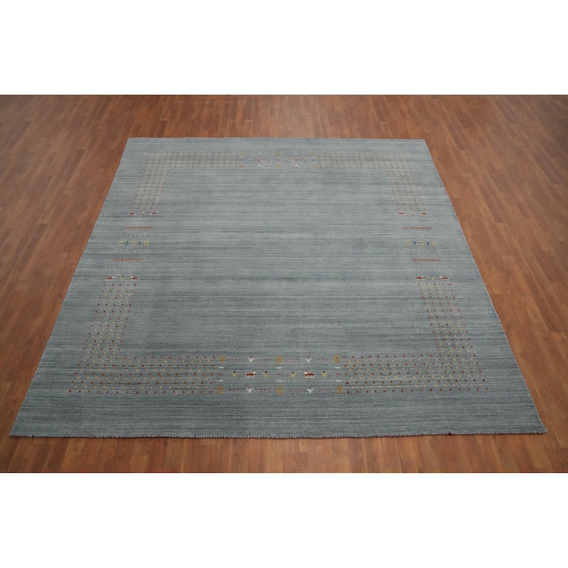 Hand Knotted Oriental 100% Wool Carpet Tribal Animal Pictorial Greys & Charcoal Gabbeh Area Rug - 9' 1'' X 9' 0''