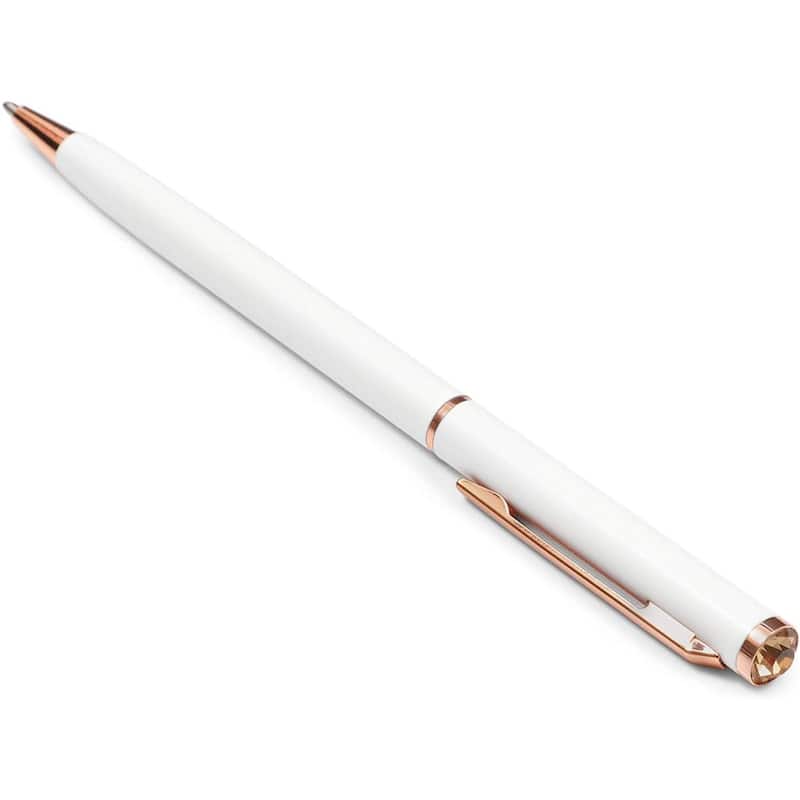 Paper Junkie White Ball Point Pens and Rose Gold Gemstone (8-Pack)
