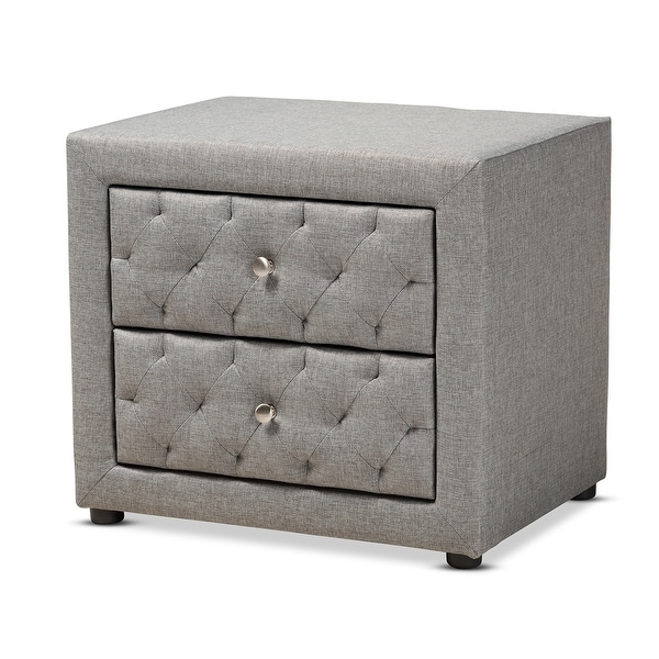 Baxton Studio Lepine Nightstand Lepine 22" Wide 2 Drawer Wood Framed Nightstand with Polyester Upholstery