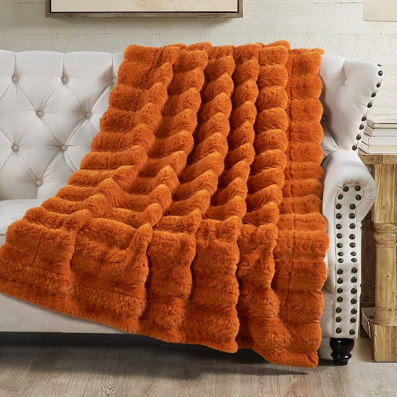 Home Soft Things Tread PatternRabbit FauxFur Throw Thick Cozy Blanket - 50" x 60" - Burnt Orange