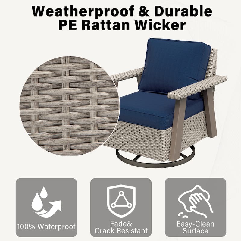 COZYWOR Outdoor Rattan Swivel Rocking Chair With Cushions