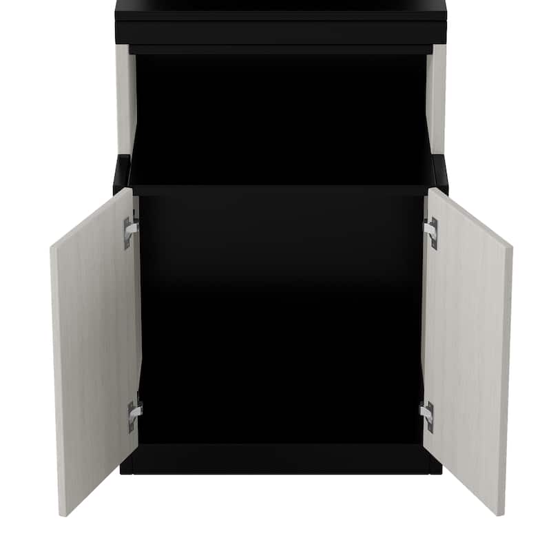 Roomfitters Full Murphy Bed with Desk, Cabinets and Built-in Storage Shelves for Home Office, White+Black