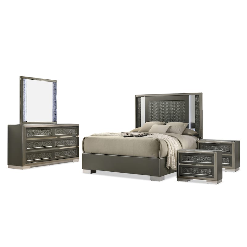 Furniture of America Iralles Modern 5-Piece Dark Grey Wood Platform Bedroom Set with LED Light
