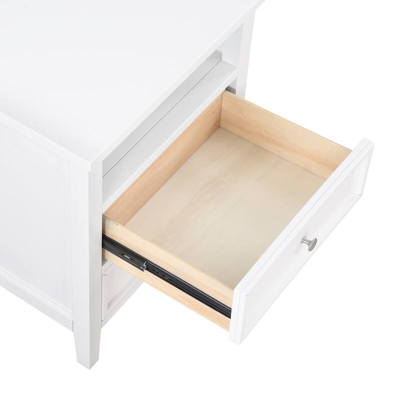 2- Drawer Nightstand with Nickel Knobs and Open Shelf Solid Wood Construction