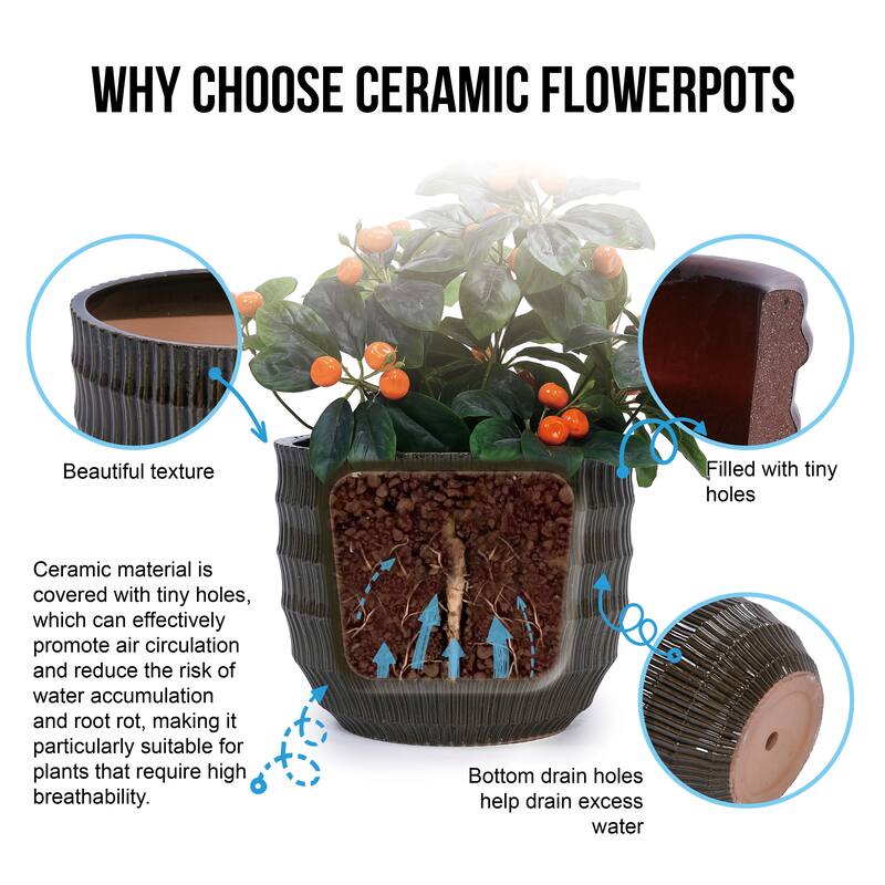 Anmytek Ceramic Planter Set of 4 with Drainage for Indoor Outdoor