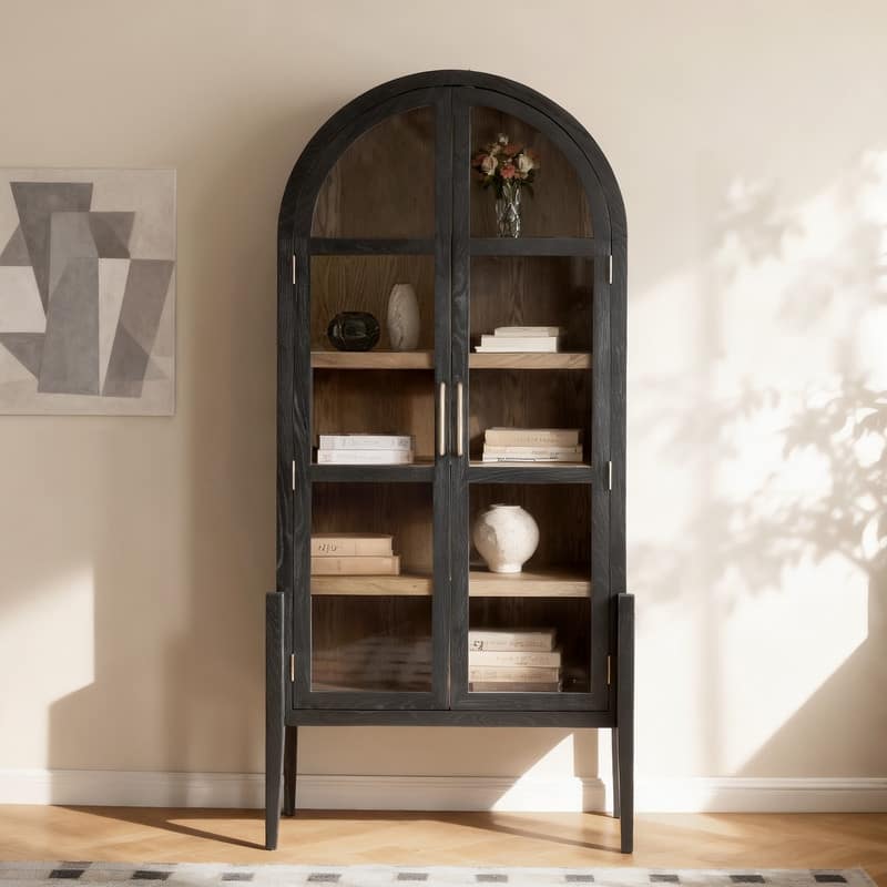 Spruce & Spring Modern Black Ash Wood Tall Display Cabinet