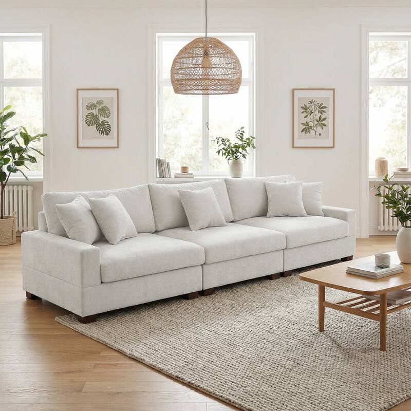 Oversized Chenille Modular Sectional Sofa With Deep Seat - Off-White/2 Armchair+1 Armless chair