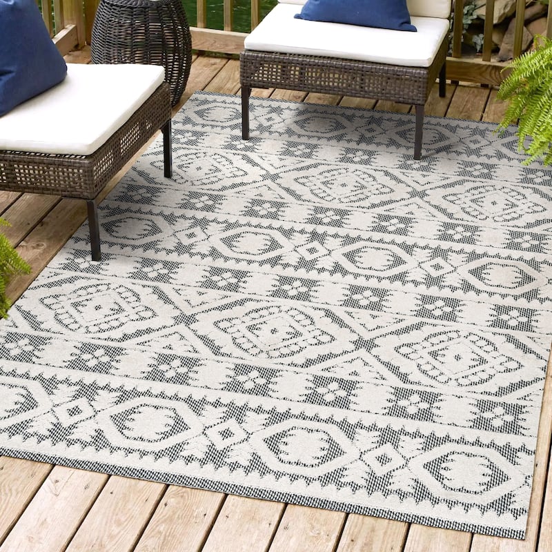 JONATHAN Y Jordan High-Low Pile Mediterranean Tile Indoor/Outdoor Area Rug