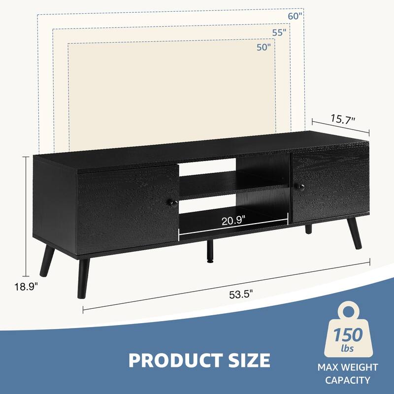 Modern TV Stand for 55-60 Inch TVs, 2 Storage Cabinets with Adjustable Shelves, Soft Close Doors, Stylish Handles