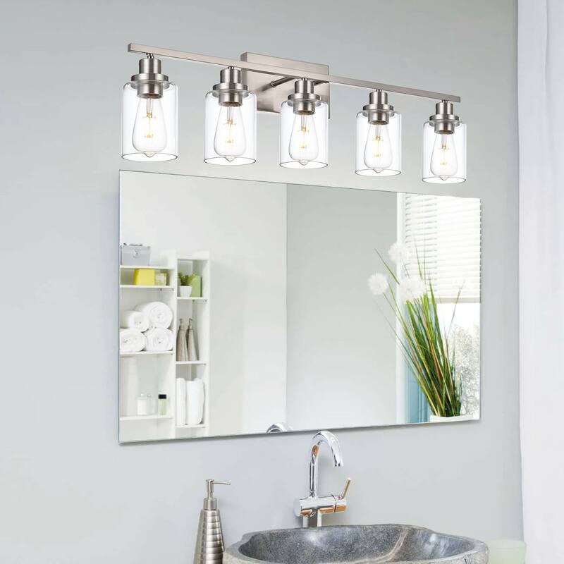 Wall Light Brushed Nickel Bathroom Vanity Lights, E26 Modern Bathroom Light Fixtures with Clear Glass Shade, Wall Lights