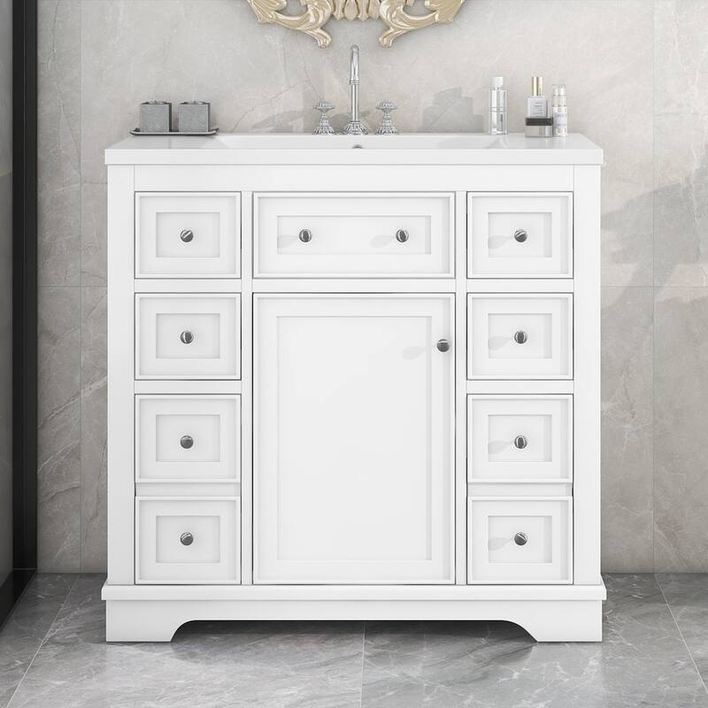 GDFStudio - Avalon 36-Inch Bathroom Vanity with Sink Combo, One Cabinet and Six Drawers, Solid Wood & MDF Board, Painted Finish