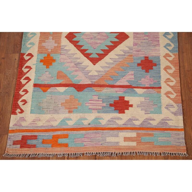Reversible Kilim Oriental Accent Rug Hand-Woven Wool Carpet - 3'3"x 5'0"