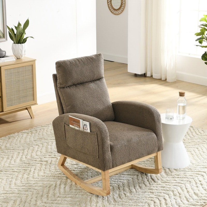 Modern Tufted Accent Rocking Chair, Upholstered Nursery Glider Rocker with High Backrest for Baby and Kids - Coffee