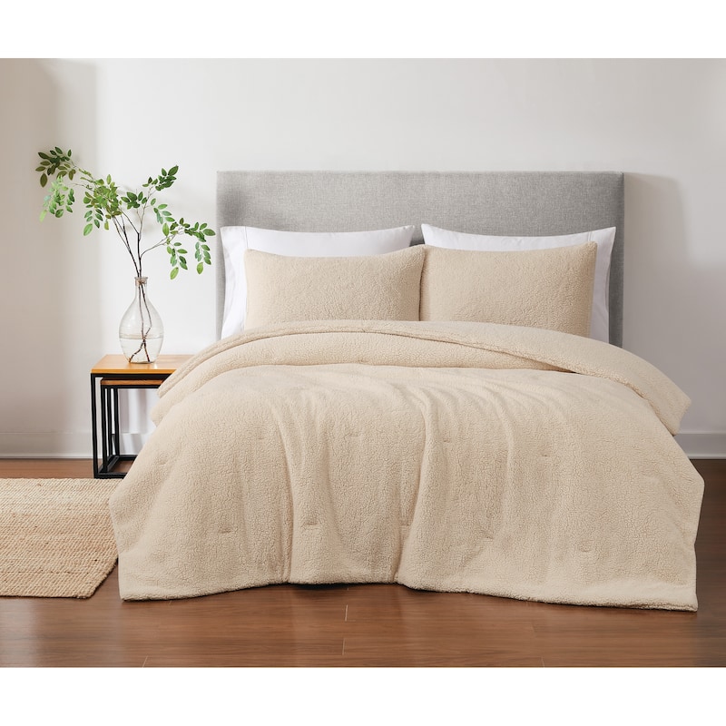 Brooklyn Loom Oversized Marshmallow Sherpa 3 Piece Comforter Set - Ivory - Queen