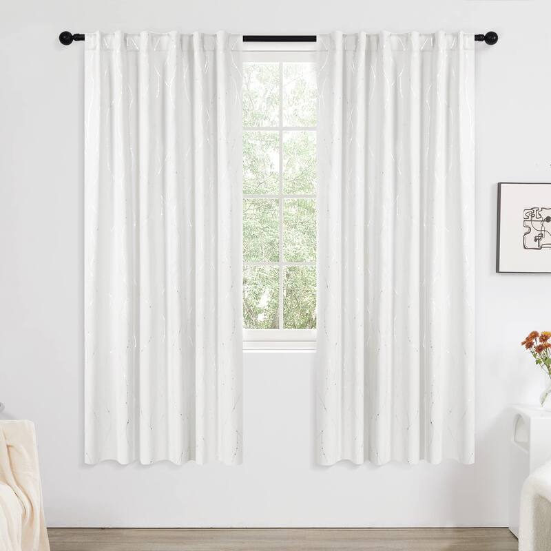 Deconovo Back Tab Silver Lines with Dots Curtain Panel Pairs(2 Panel) - 42x63 Inch - White