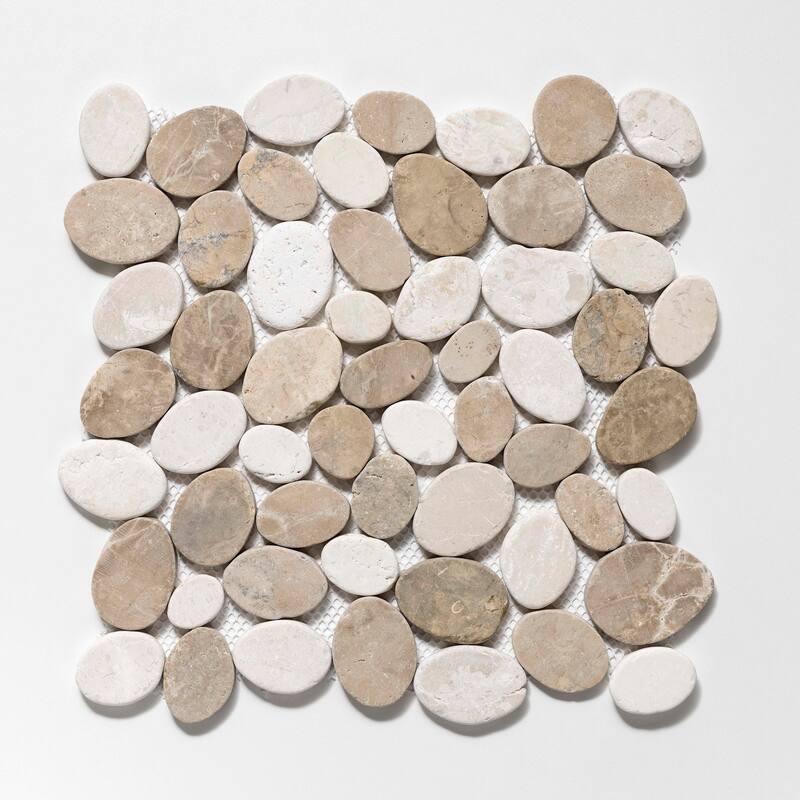 Cruz Bay Studio XC3R Coin Marble - 11" x 11" Pebble and Rock Floor and - Tan / Off-White