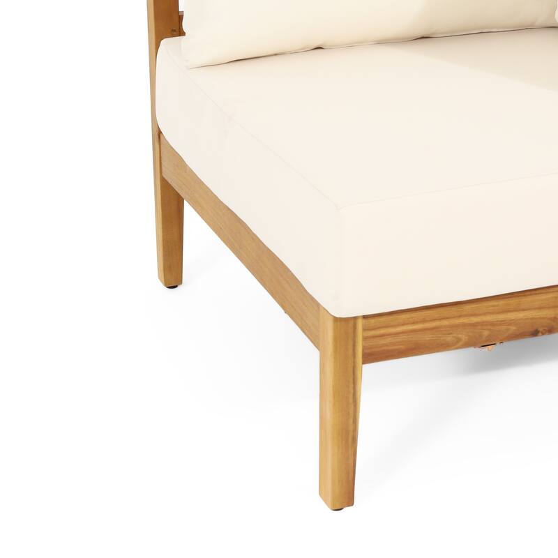 Burchett Acacia Wood and Round Wicker Outdoor 5 Seater Sectional Sofa Set with Cushions by Christopher Knight Home