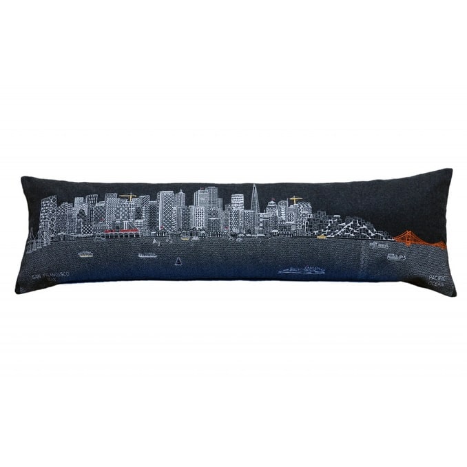 HomeRoots 46" Black San Francisco Nighttime Skyline Lumbar Decorative Pillow