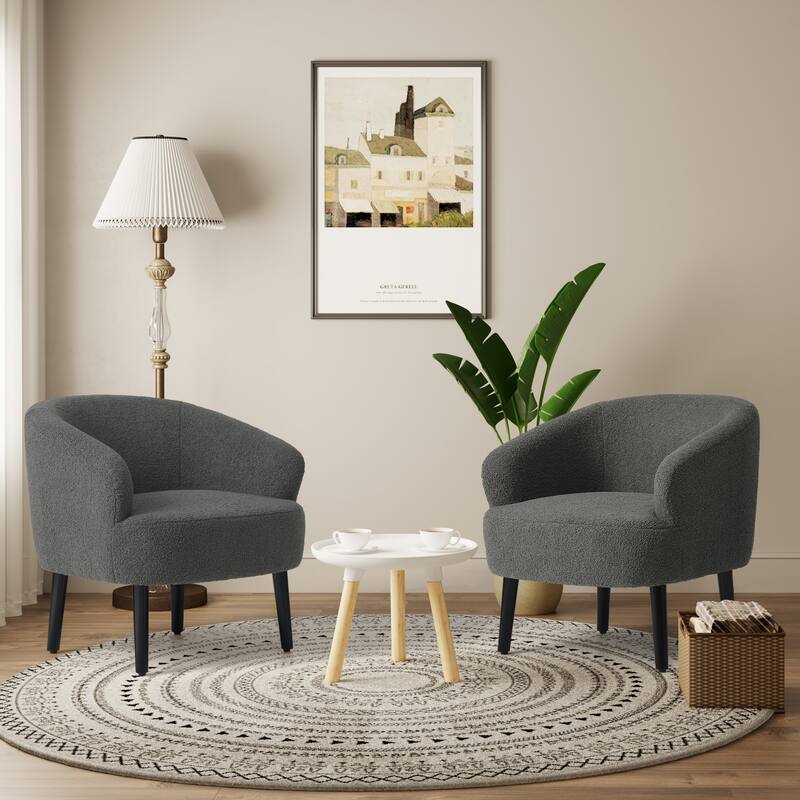 Bayville Sherpa Polyester Upholstered Faux Shearling Barrel Chair - (Set of 2) - Charcoal Gray