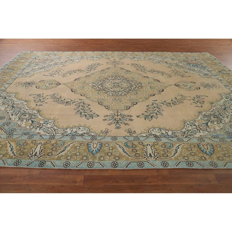 Tabriz Vintage Persian Area Rug Handmade Traditional Peach Wool Carpet - 9'7" x 12'8"