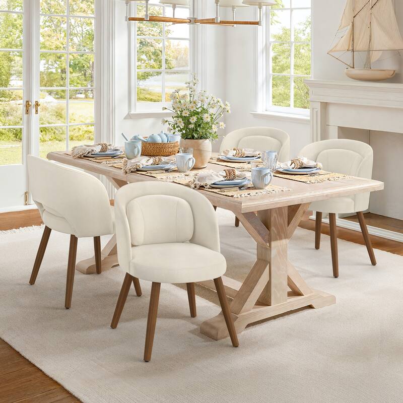 Linen Dining Chairs Set of 2/4/6 with Solid Wood Legs, Modern Kitchen Chairs with Lumbar Pillow for Dining Room Beige - Off White - Set of 4