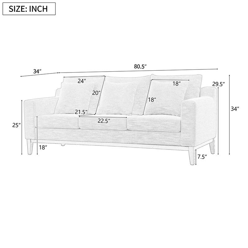 Accent Sofa 3-Seater Sofa Couch with Wood Legs, Modern Settee Couch Upholstered Sofa for Living Room