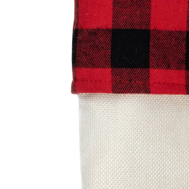 20" Cream White, Red, and Black Buffalo Plaid Tree Christmas Stocking