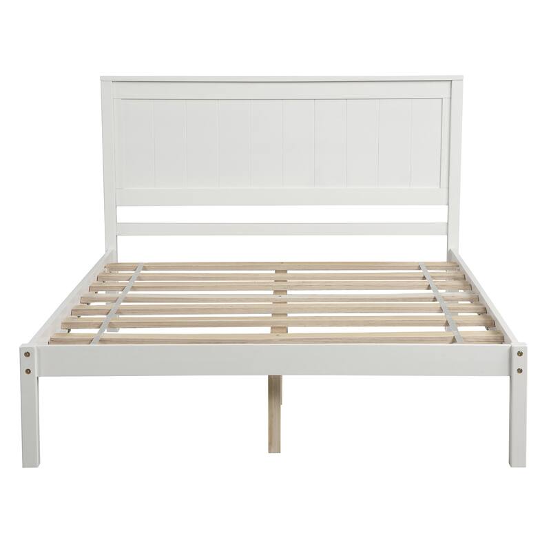Pine Platform Bed with Headboard & Slat Support