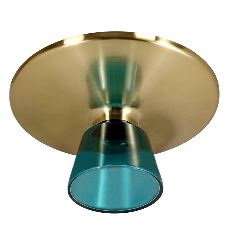 30-Inch Round Coffee Table Glass/Stone Tabletop with Gold Iron Rim Frame Glass Pedestal Base