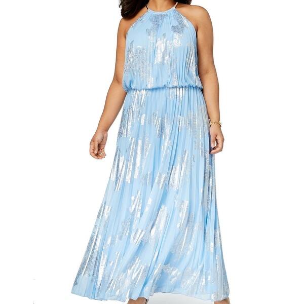 Shop Msk Light Blue Silver Womens Size 16 Pleated Blouson Maxi