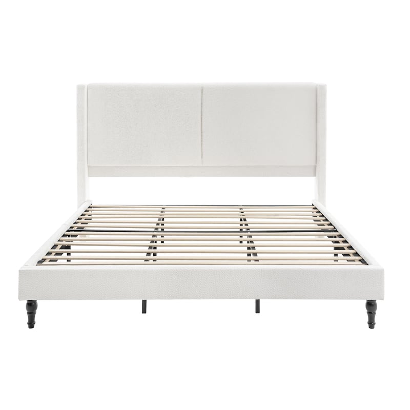 Bed Frame With 55.5" High Back Upholstered Headboard - 12 Slat Support, Thickened Side Panels,No Box Spring Needed